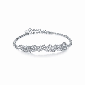 Sterling Silver CZ Sprinkled Bar Bracelet on Double Chain Elegant Style Vibrant Shine