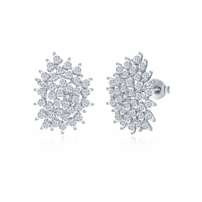 Graceful Mood Dressed Look Sterling Silver CZ Sprinkled Cluster Stud Earring