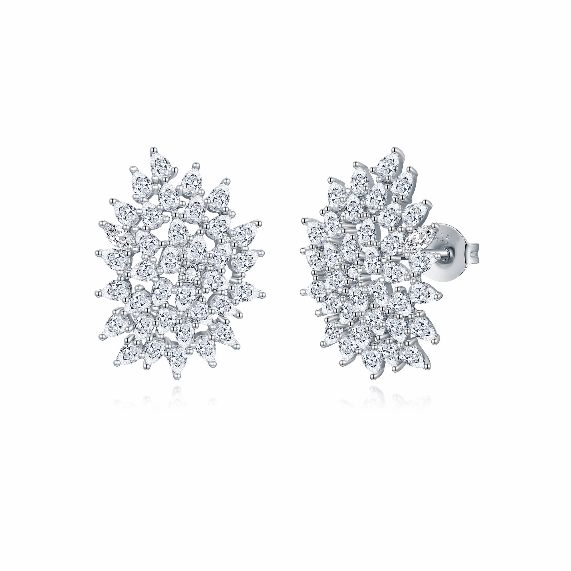 Graceful Mood Dressed Look Sterling Silver CZ Sprinkled Cluster Stud Earring