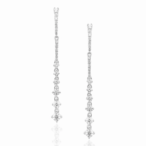 Sterling Silver Dangling Graduated Tennis Style Earrings All Season Radiant Detail
