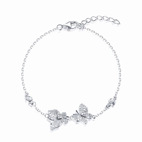 Custom Styling Premium Touch Sterling Silver Double Butterfly Bracelet