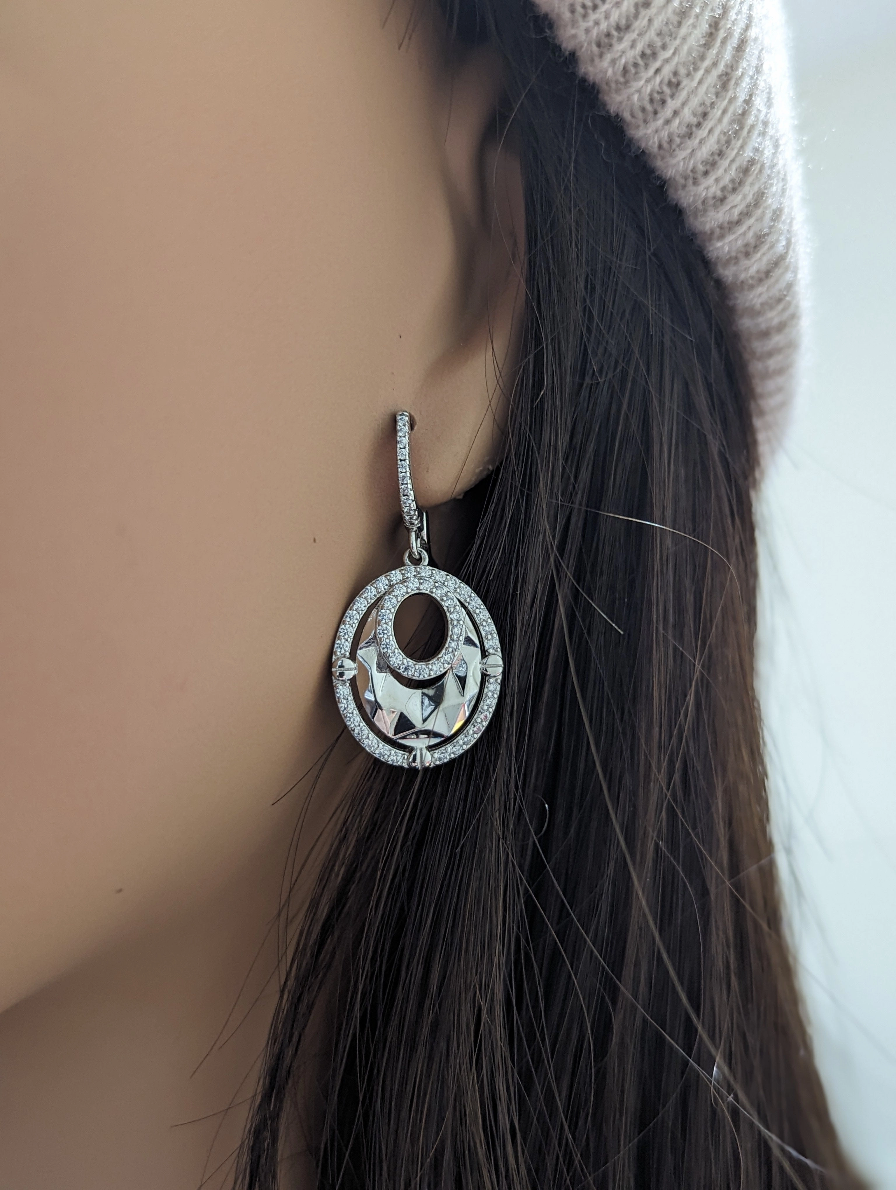 Sterling Silver Double Oval CZ Earring Stylish Spark