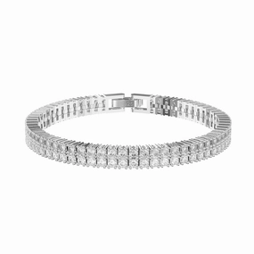 Evening Glow Polished Piece Sterling Silver Double Row CZ Bracelet With Fold Over Clasp