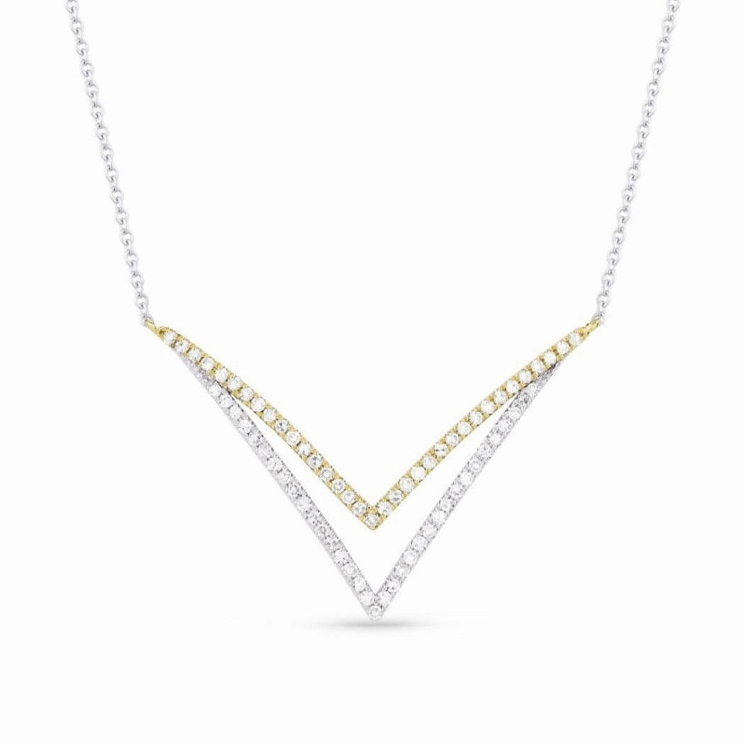 Sterling Silver Double V-Shaped Necklace Natural Look Ornate Design