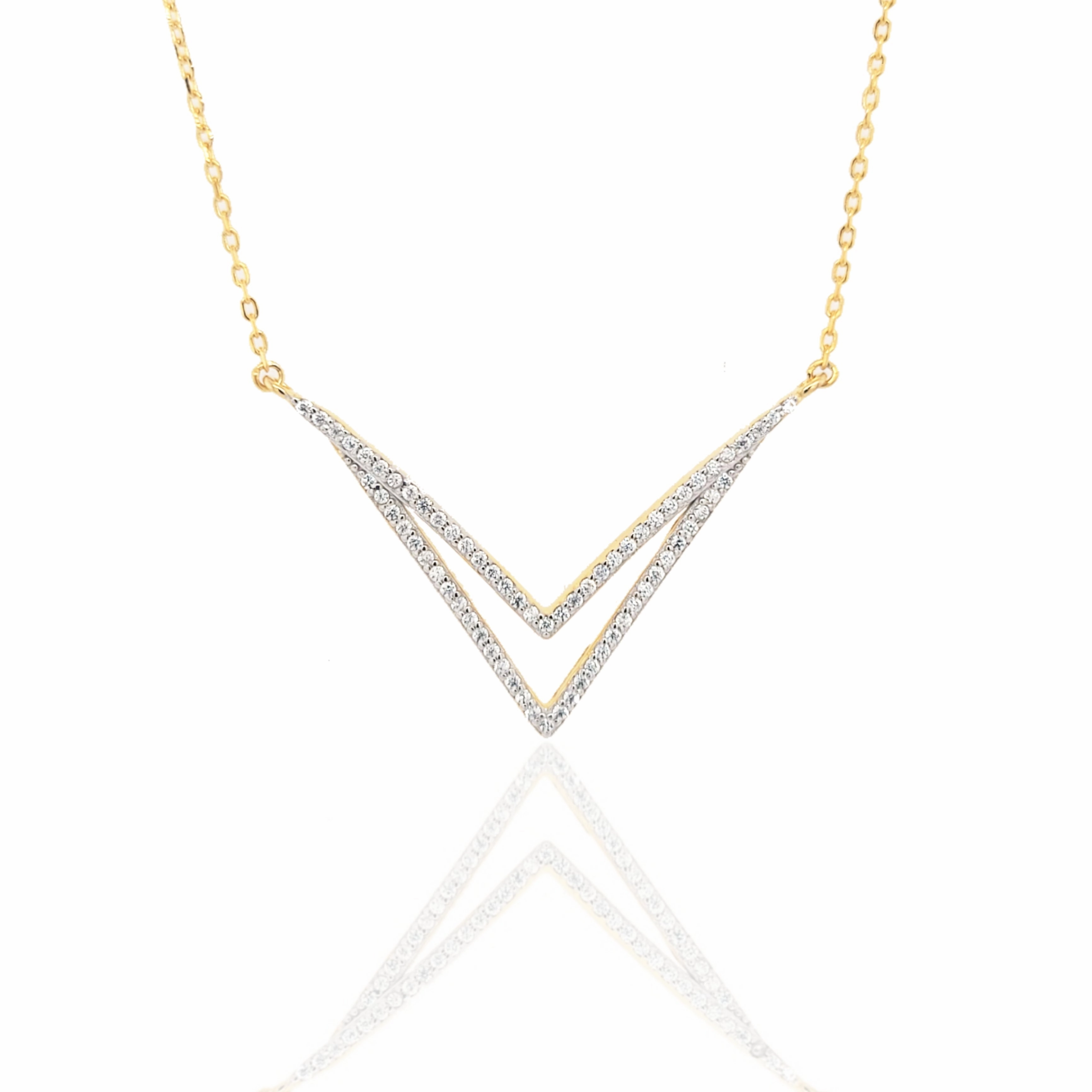 Sterling Silver Double V-Shaped Necklace Minimal Fashion Night Style