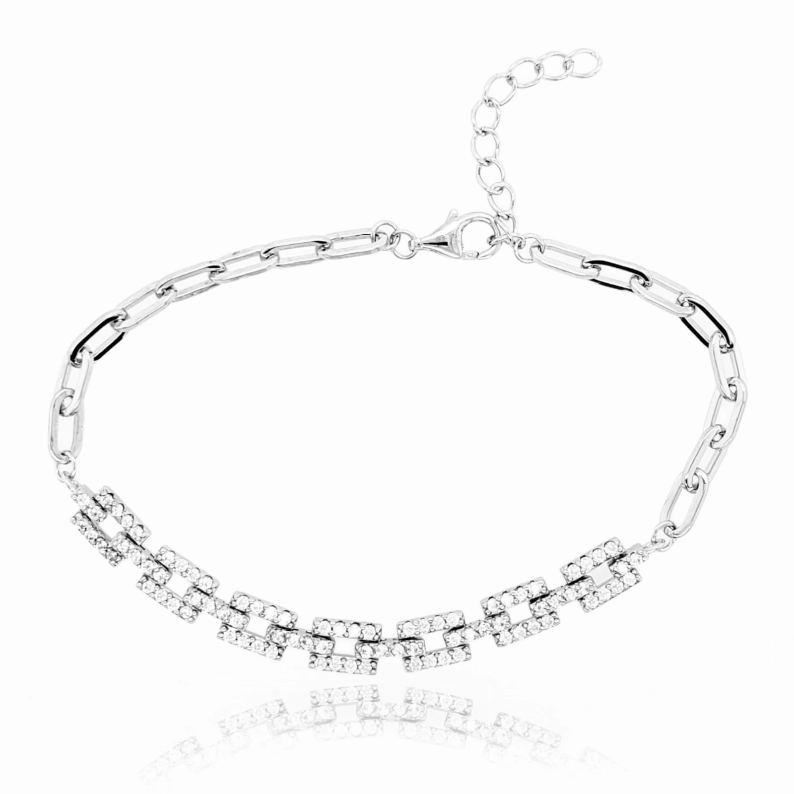 Sterling Silver Elegant CZ Diamond Rectangles Bracelet Unique Gem