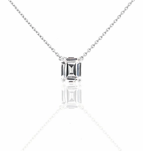 Sterling Silver Emerald Cut CZ Solitaire Necklace Vibrant color
