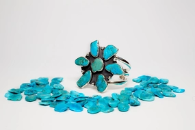 Sterling Silver Flower Cuff with Sleeping Beauty Turquoise Bespoke Story