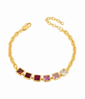Gift For Her Sterling Silver Gold Plated Colored Stone Squares Bracelet