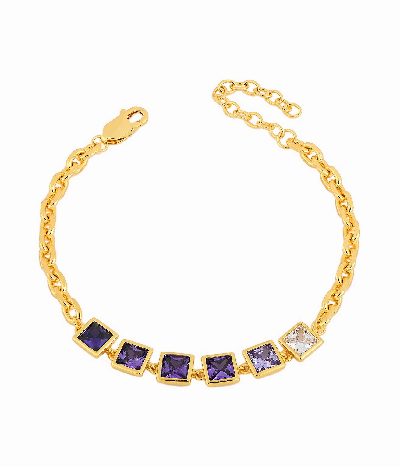 Bright Accent Contemporary Edge Sterling Silver Gold Plated Colored Stone Squares Bracelet