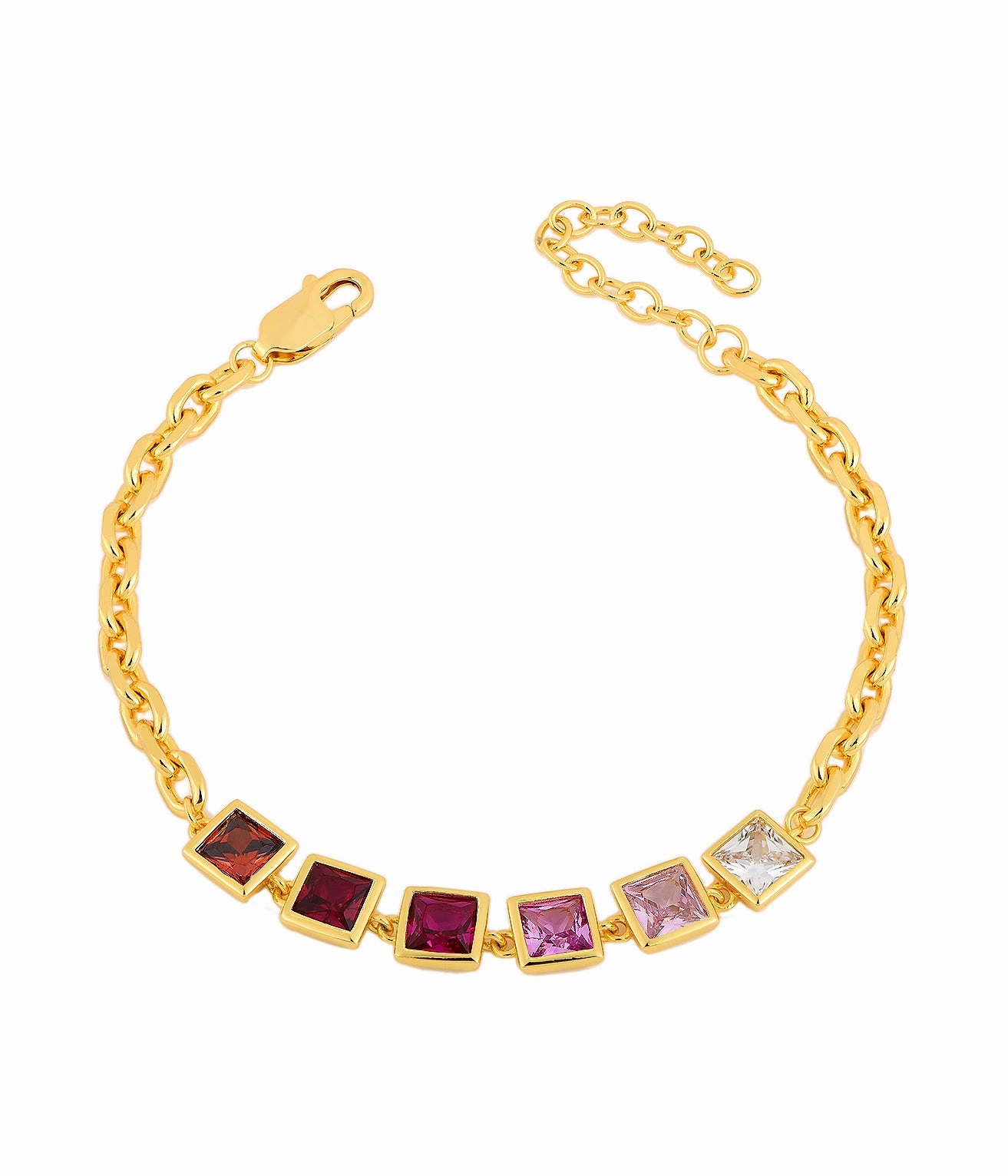 Gift For Her Sterling Silver Gold Plated Colored Stone Squares Bracelet
