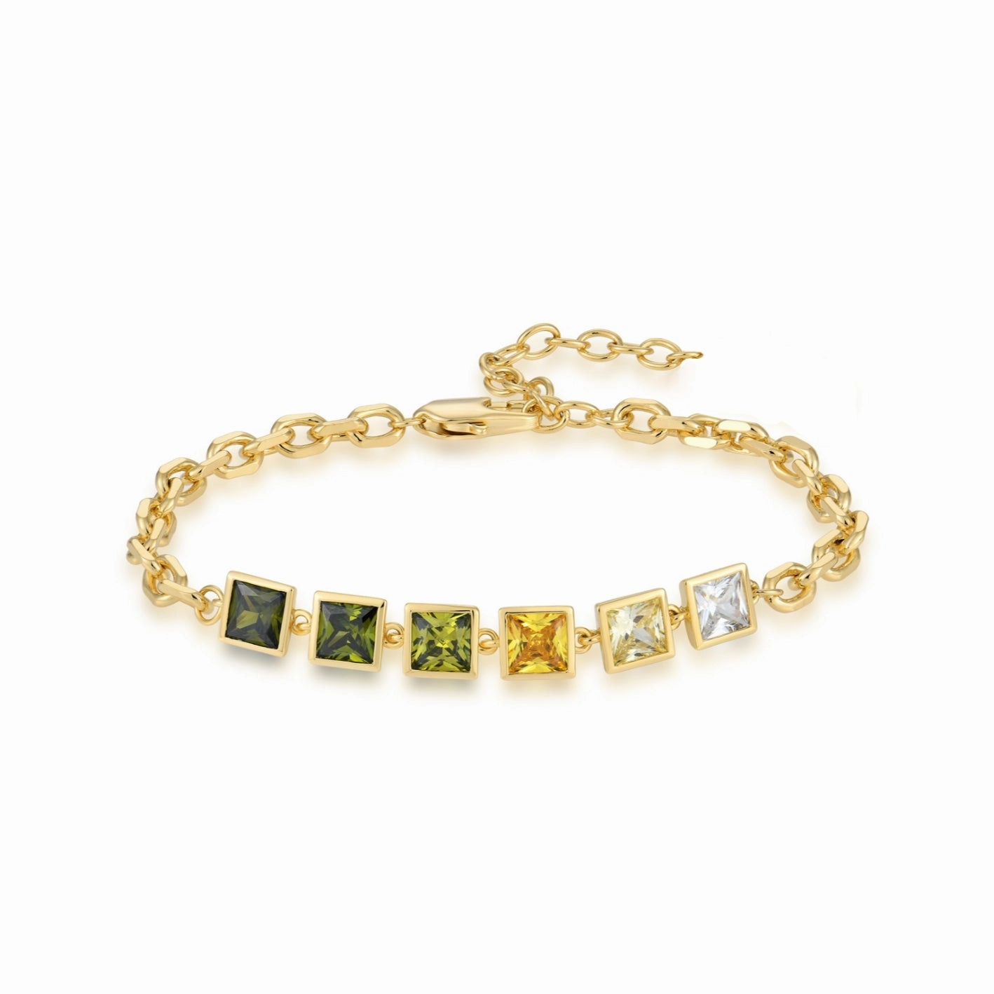 Sterling Silver Gold Plated Colored Stone Squares Bracelet Minimalist Flair Dressed Up Look