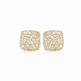 Sterling Silver Gold-Plated Cushion Sprinkled Cluster Stud Earrings Vintage Accent Evening Appeal