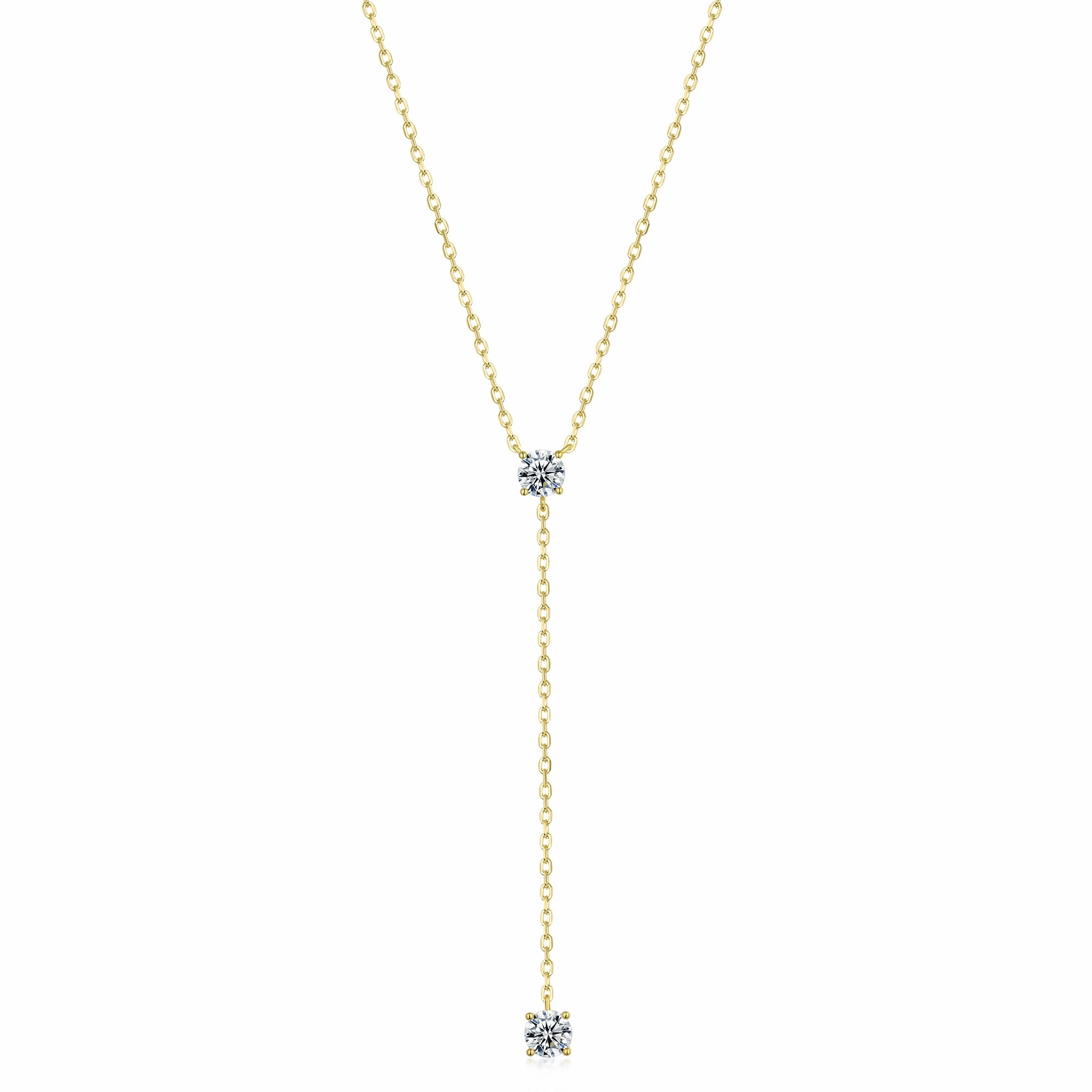 Trendy Gifts Sterling Silver Gold Plated CZ Double Solitaire Lariat Necklace