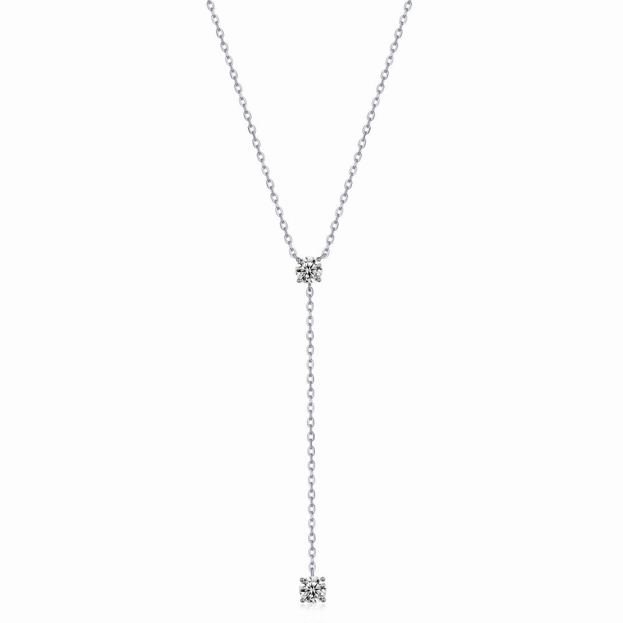 Sterling Silver Gold Plated CZ Double Solitaire Lariat Necklace Handmade Glam City Elegance