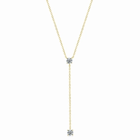 Trendy Gifts Sterling Silver Gold Plated CZ Double Solitaire Lariat Necklace