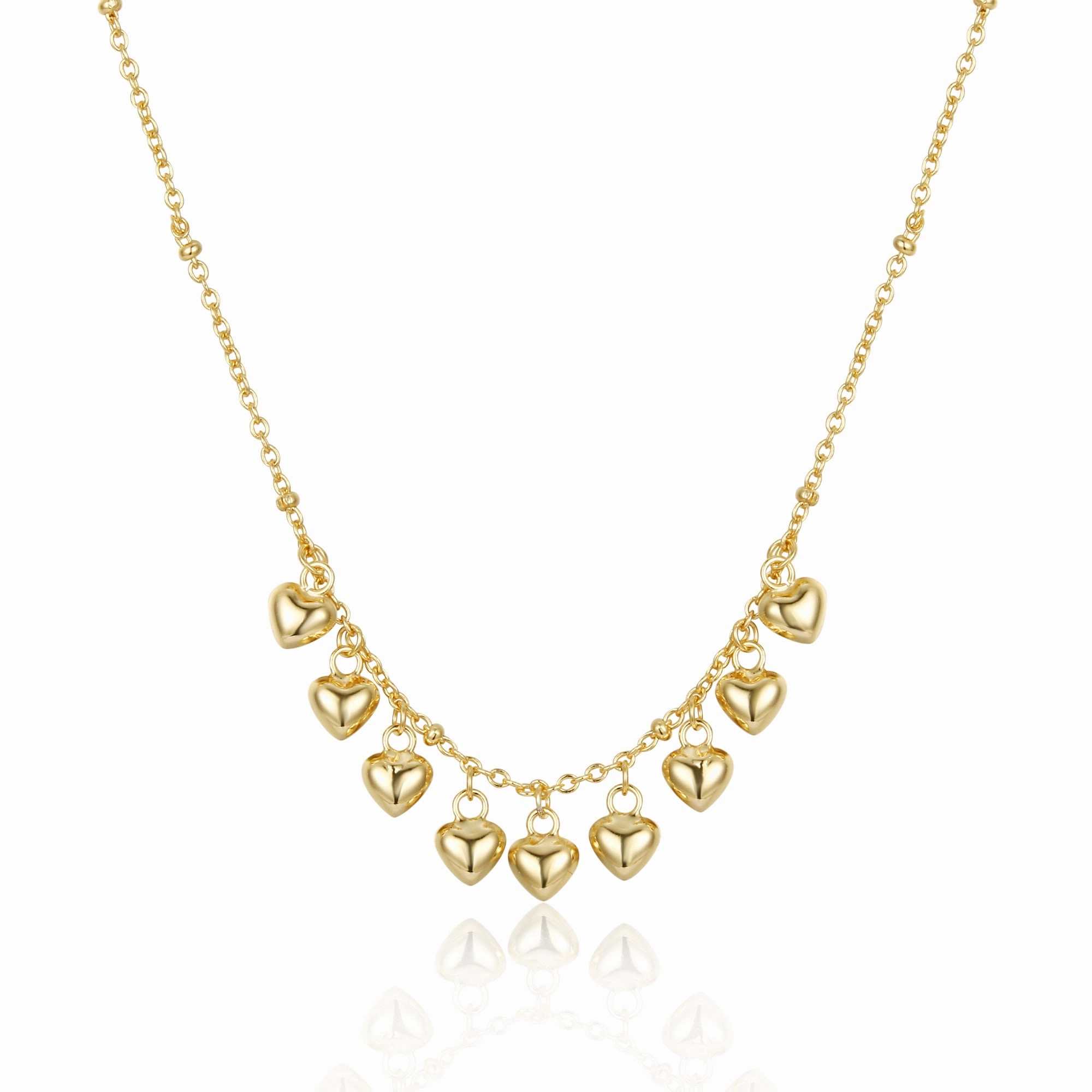 Sterling Silver Gold Plated Dangling Hearts Necklace Styled Set Modern Charm