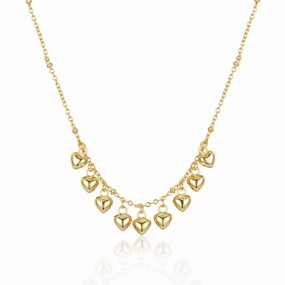 Sterling Silver Gold Plated Dangling Hearts Necklace Styled Set Modern Charm