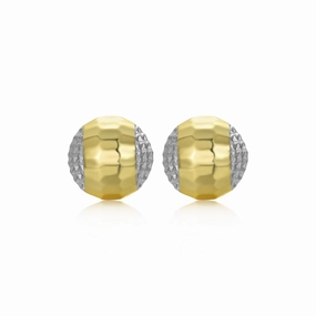 Fashion Accent Sterling Silver Gold Plated Diamond Cut Circle Stud Earring