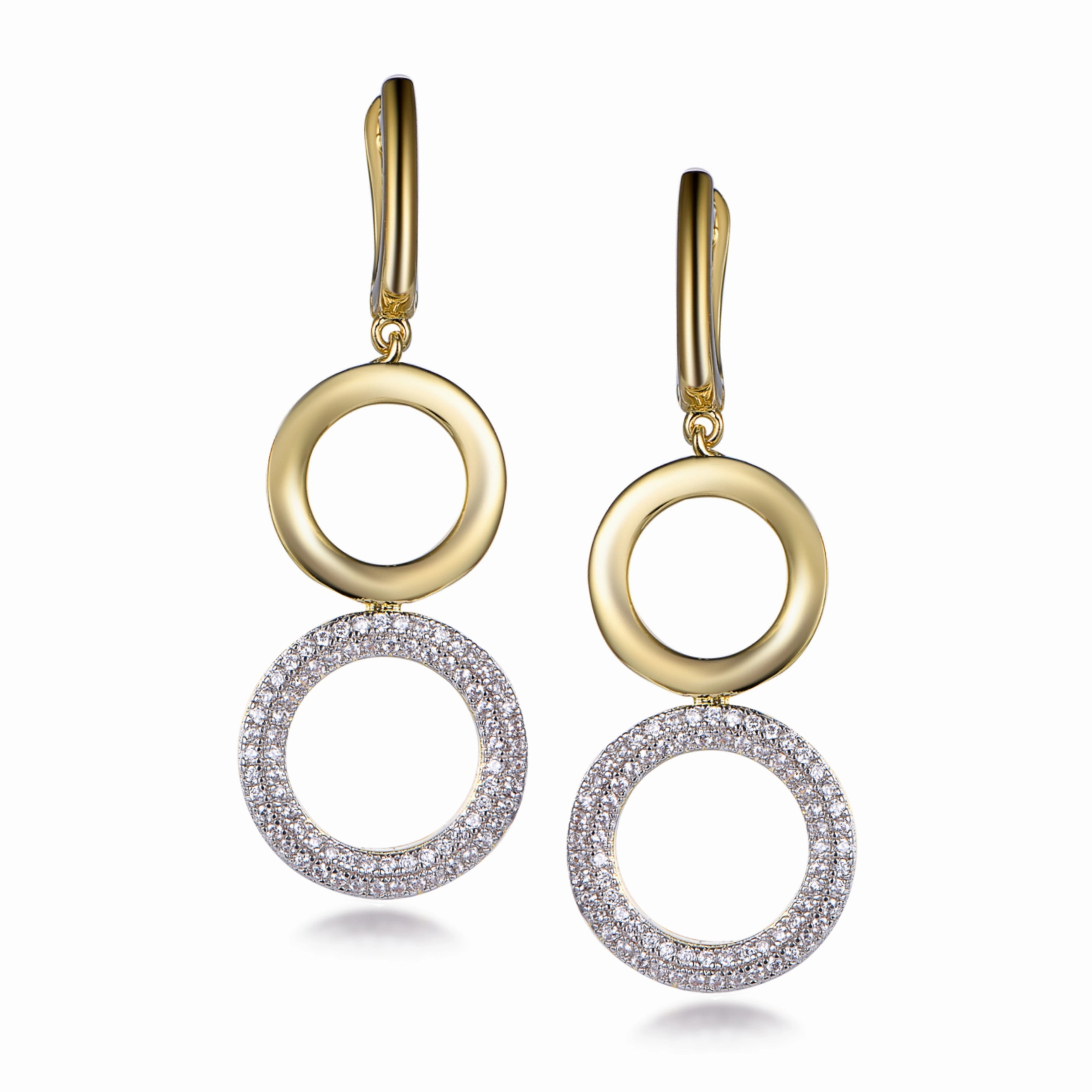 Sterling Silver Gold Plated Double Circle CZ Earring Soft Light Sculpted Touch