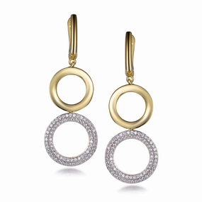 Sterling Silver Gold Plated Double Circle CZ Earring Soft Light Sculpted Touch