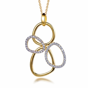 Sterling Silver Gold Plated Interlocking Circles CZ Pendant Necklace Gleaming Sparkle Sparkle Surface