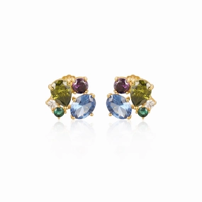 Exclusive piece Classic Feature Sterling Silver Gold Plated Multi Shaped Multi Color CZ Stud Earring