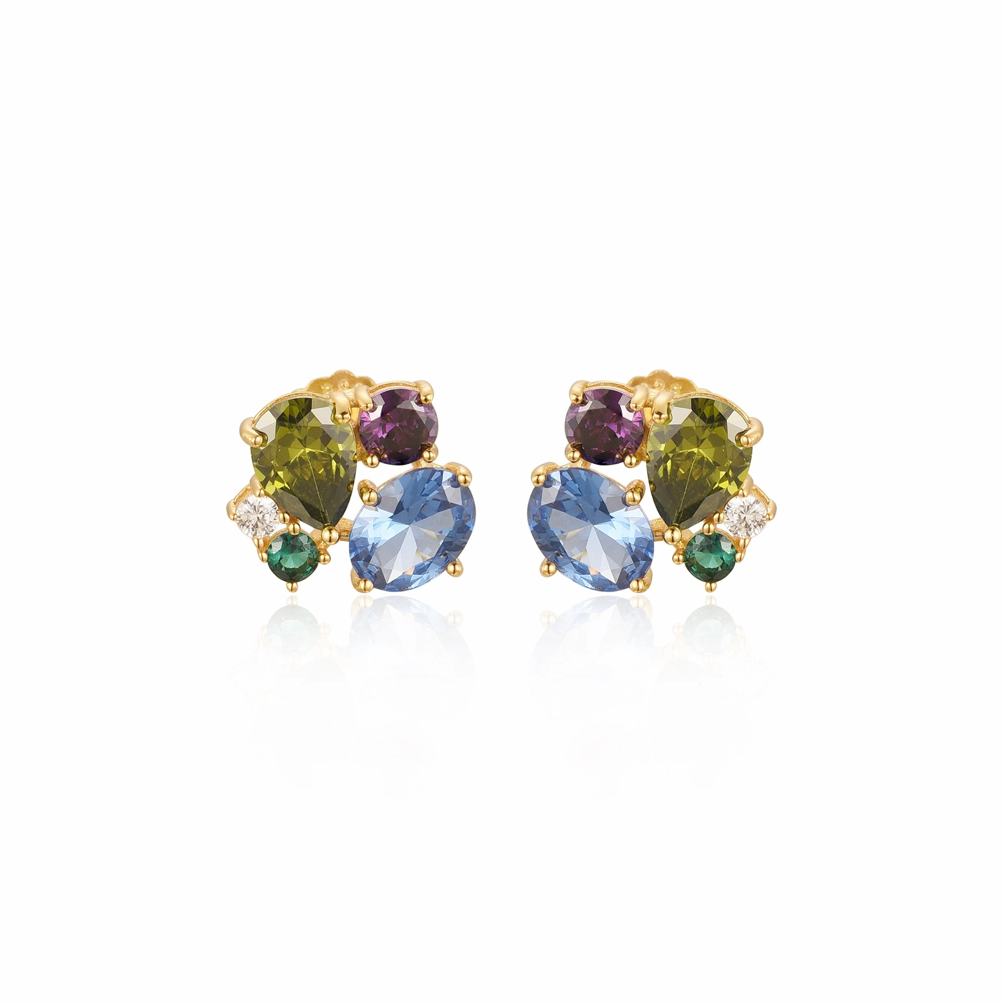 Exclusive piece Classic Feature Sterling Silver Gold Plated Multi Shaped Multi Color CZ Stud Earring