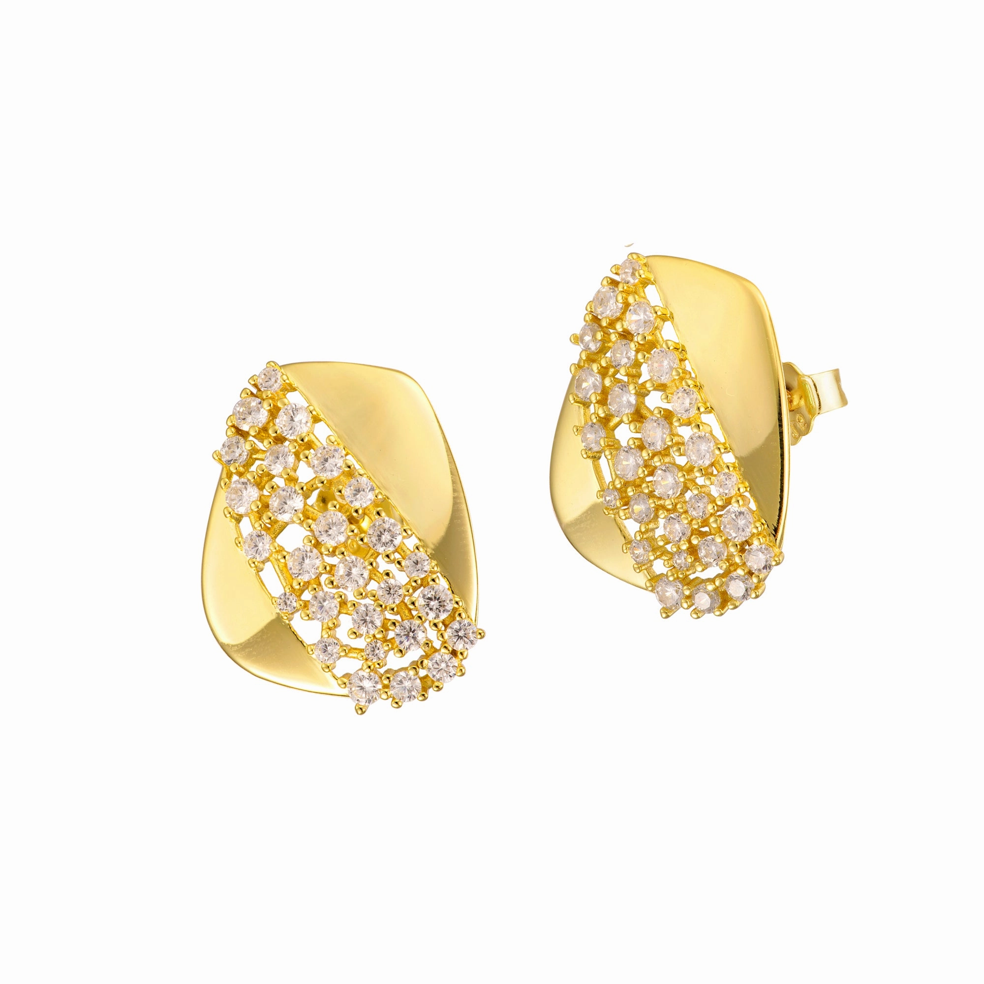 Dainty Appeal Layering Game Sterling Silver Gold Plated Rectangular Shaped With CZ Stud Earrings