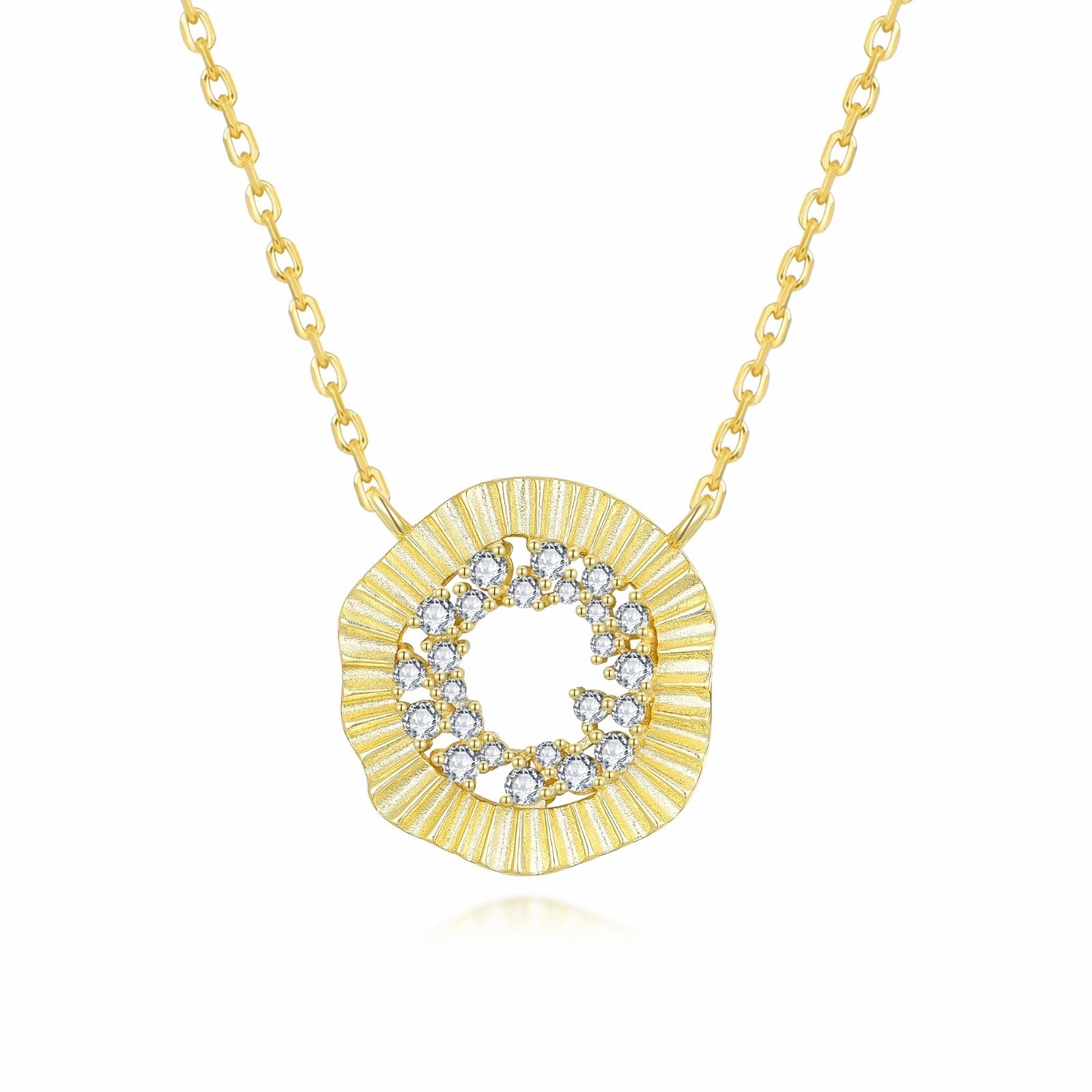 Color Pop Timeless Shine Jewelry Sterling Silver Gold Plated Rounded Fan Shape CZ Center Necklace