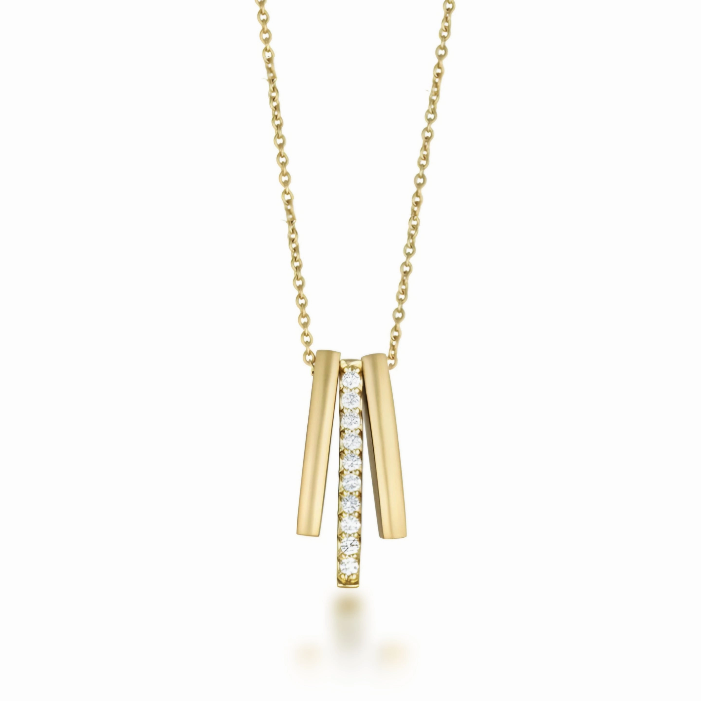 Sterling Silver Gold Plated Three Vertical Bar With CZ Necklace Boho Charm Timeless Accessory