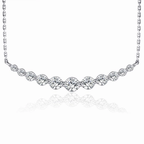 Polished Pieces Trendy Highlight Sterling Silver Graduated CZ Two Prong Bar Necklace