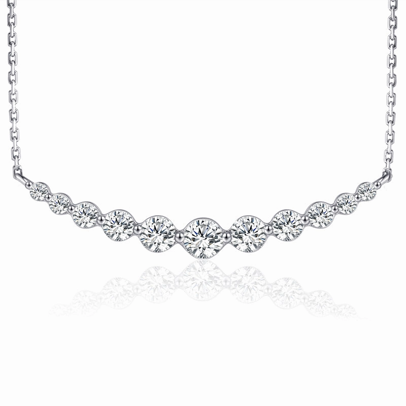 Polished Pieces Trendy Highlight Sterling Silver Graduated CZ Two Prong Bar Necklace