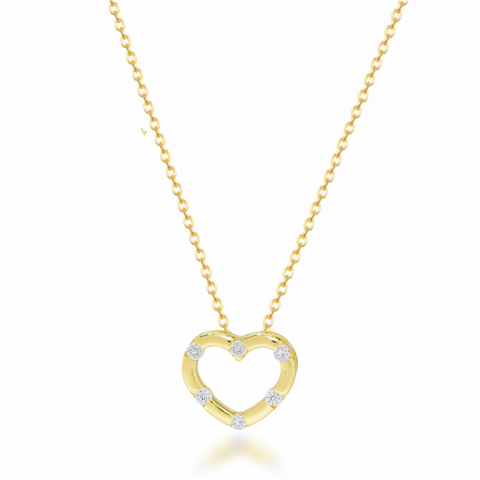 Luxurious Detail Sterling Silver Heart Necklace with Sprinkled Inlaid CZs
