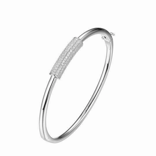 Glam Present Handcrafted Statement Sterling Silver Hinged Bangle with CZ Cylinder 6.75"