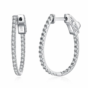 Silky feel Sterling Silver Inside Out Teardrop Shaped CZ Hoop Earrings