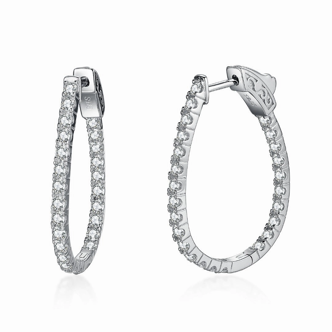Sterling Silver Inside Out Teardrop Shaped CZ Hoop Earrings Chic Contour Dainty Sparkle