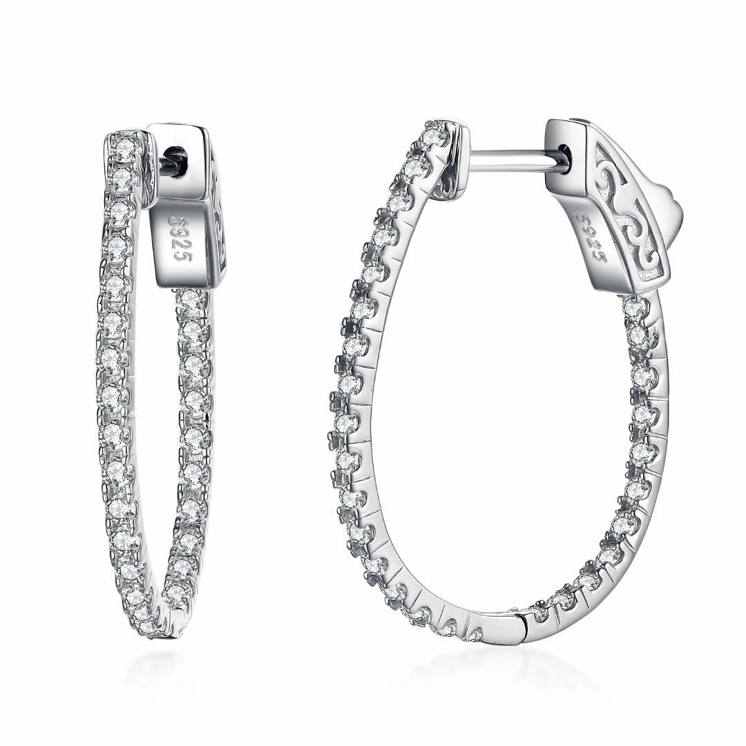 Silky feel Sterling Silver Inside Out Teardrop Shaped CZ Hoop Earrings