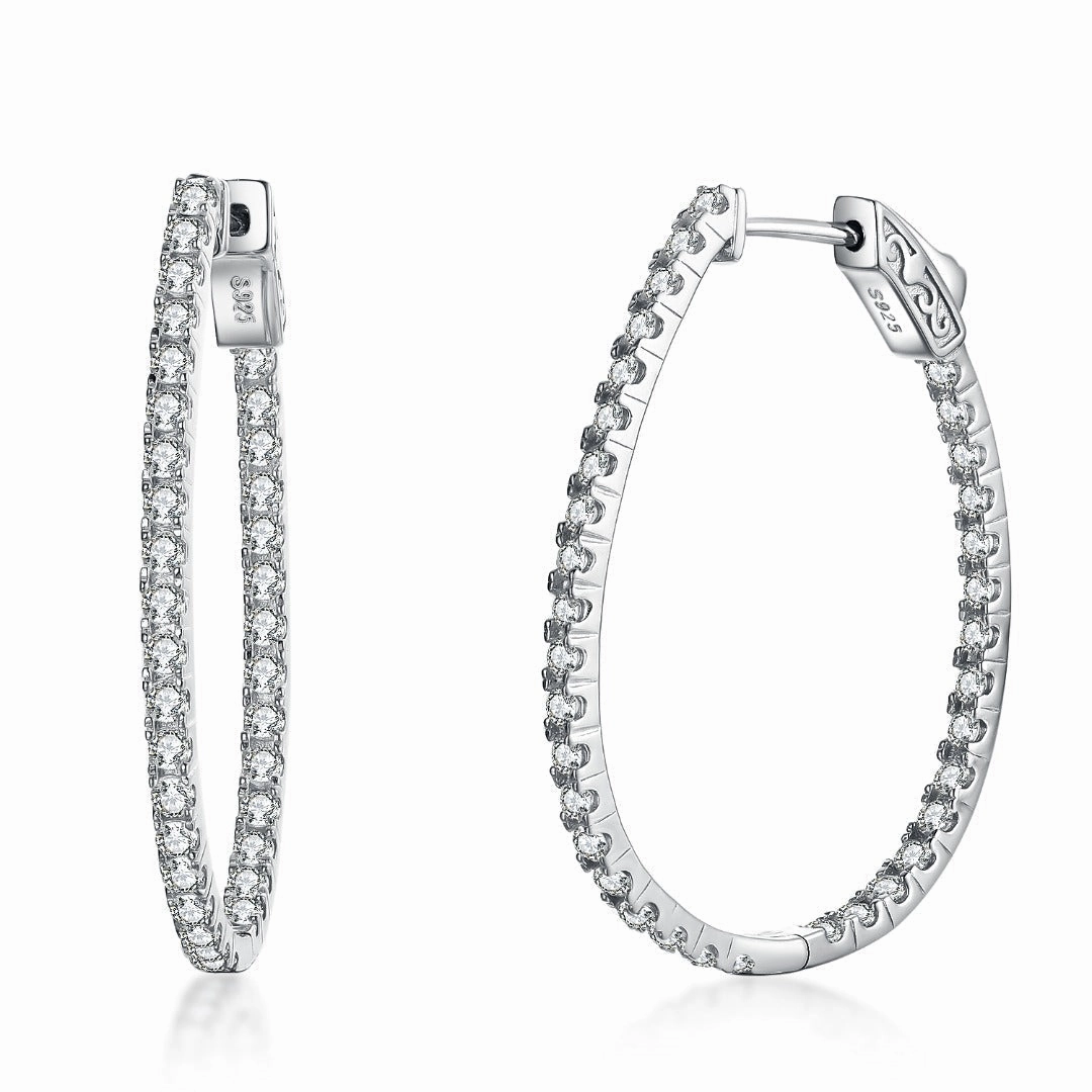 Sterling Silver Inside Out Teardrop Shaped CZ Hoop Earrings Vibrant Glam