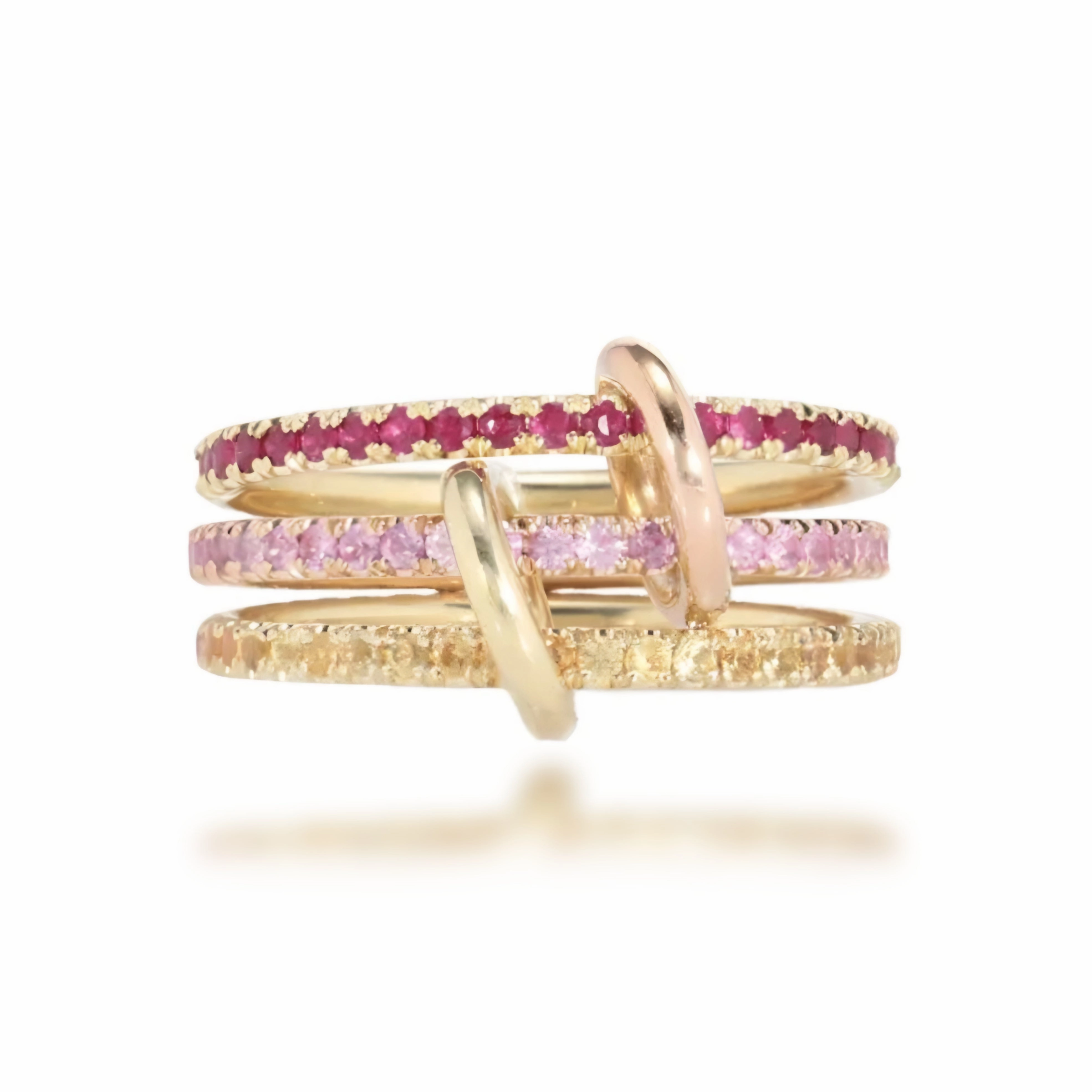 Sterling Silver Interlocking Stacked Colorful 3 Ring Set Soft Finish