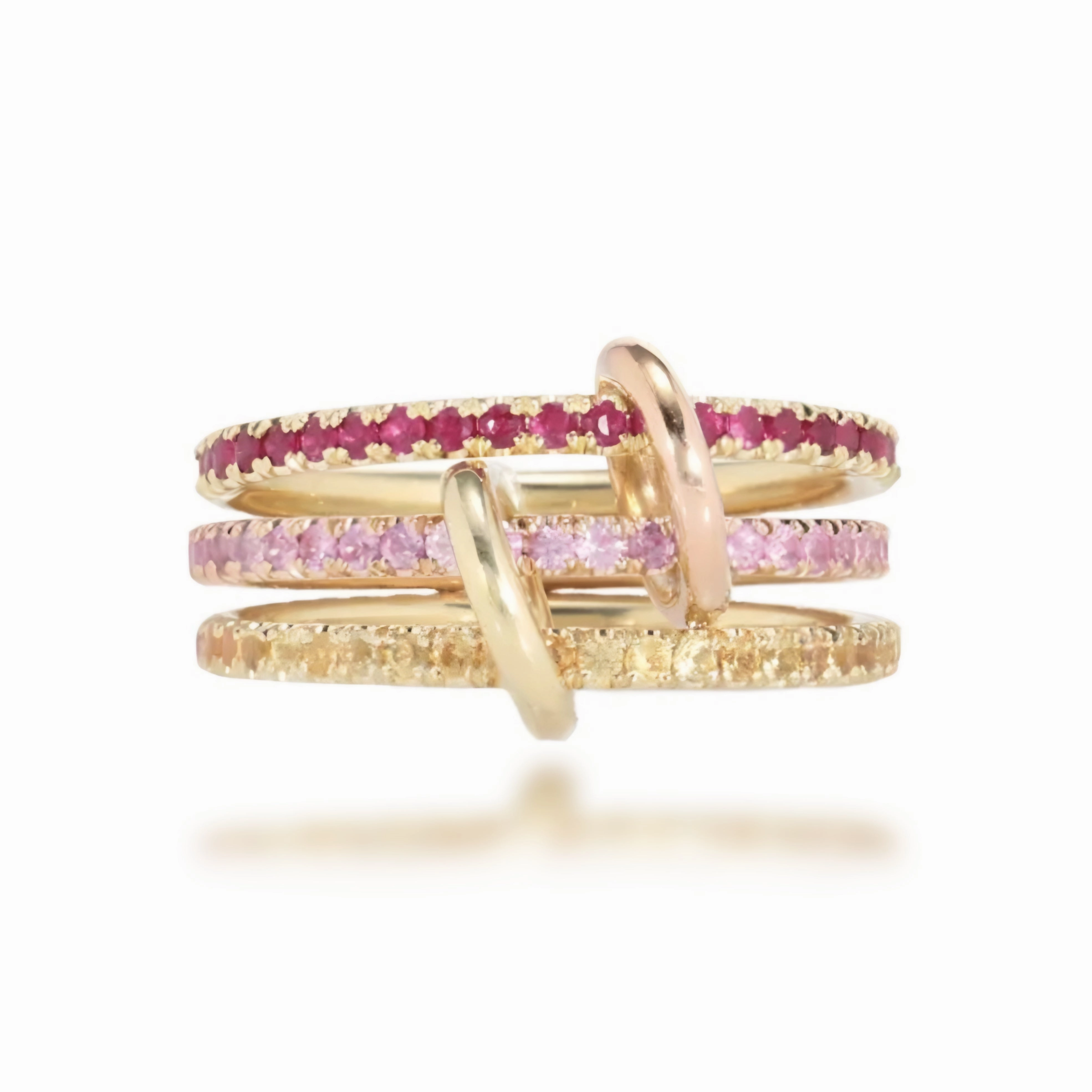 Polished Surface Stylish Outfit Sterling Silver Interlocking Stacked Colorful 3 Ring Set