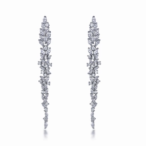 Sleek Outline Polished Element Sterling Silver Long Thin Cascading CZ Earring