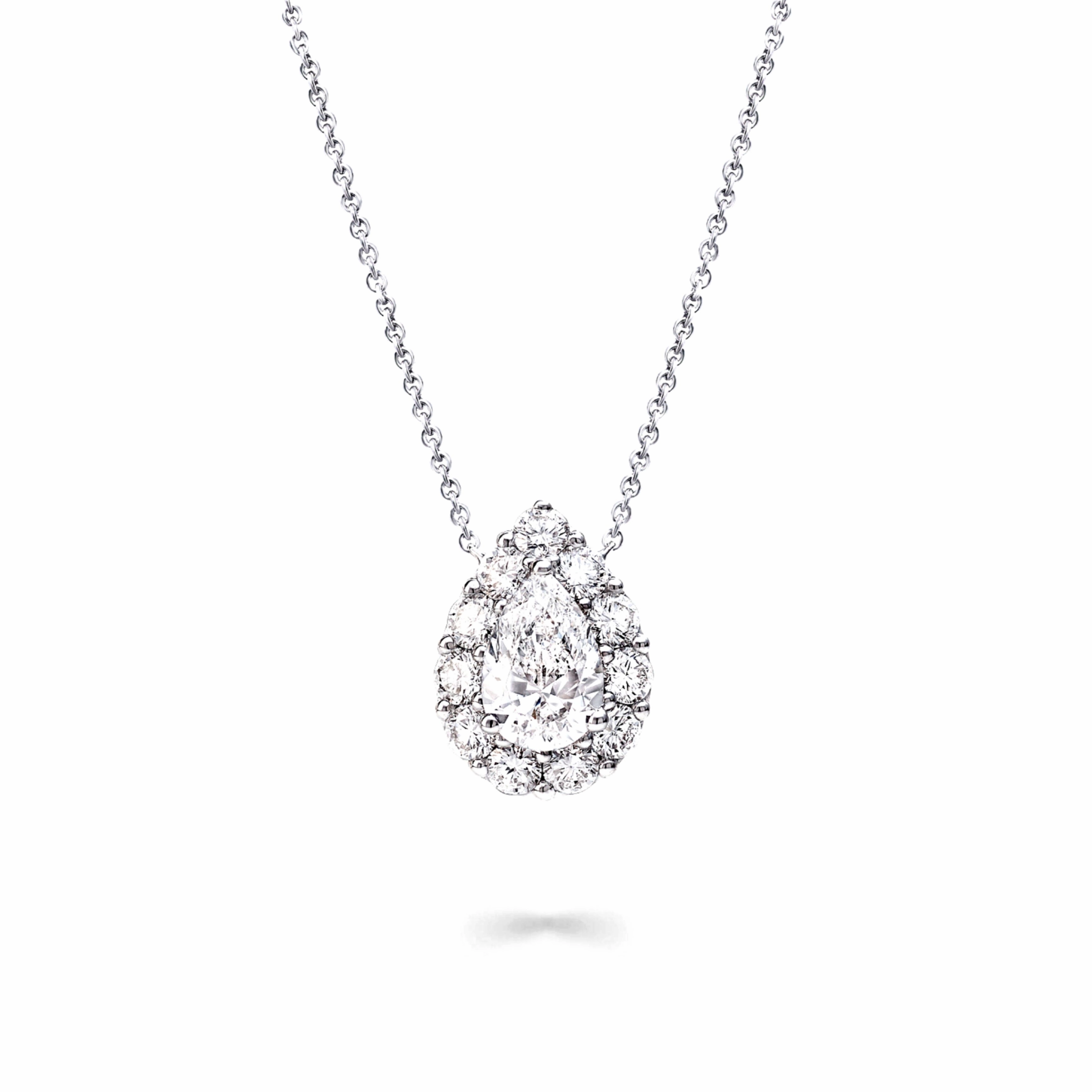 Sterling Silver Micropave Border CZ Pear Shaped Halo Solitaire Pendant Necklace Work Day Style Timeless Shine Pieces