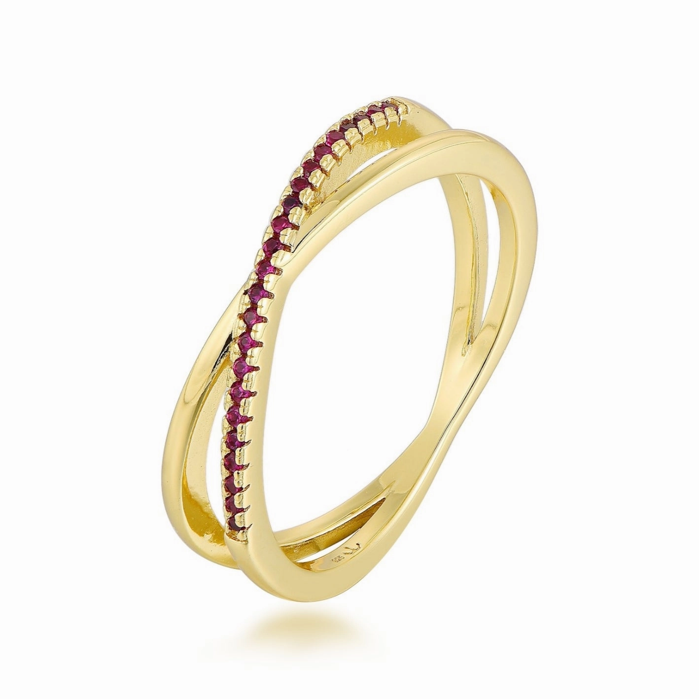 Sterling Silver Micropave Crossover Sapphire or Ruby CZ Ring Bright Mood Subtle Touch