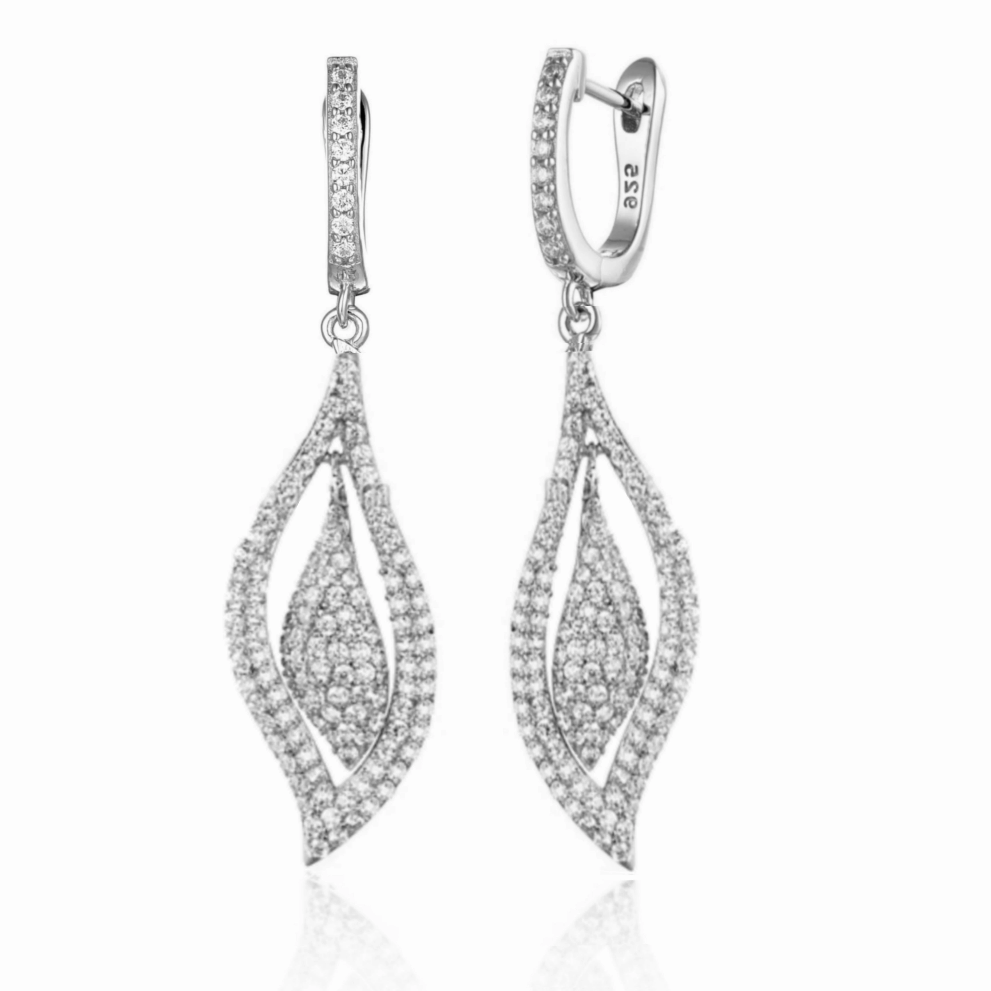 Sterling Silver Micropave Double Twisted Flame Earring Timeless Look Design Flawless Accent