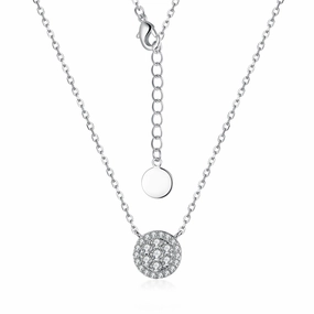 Delicate Style Graceful Motion Sterling Silver Micropave Halo Surrounding 7 Stone Cluster Solitaire Necklace