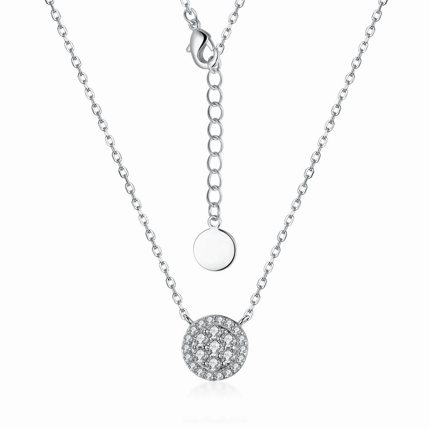 Delicate Style Graceful Motion Sterling Silver Micropave Halo Surrounding 7 Stone Cluster Solitaire Necklace