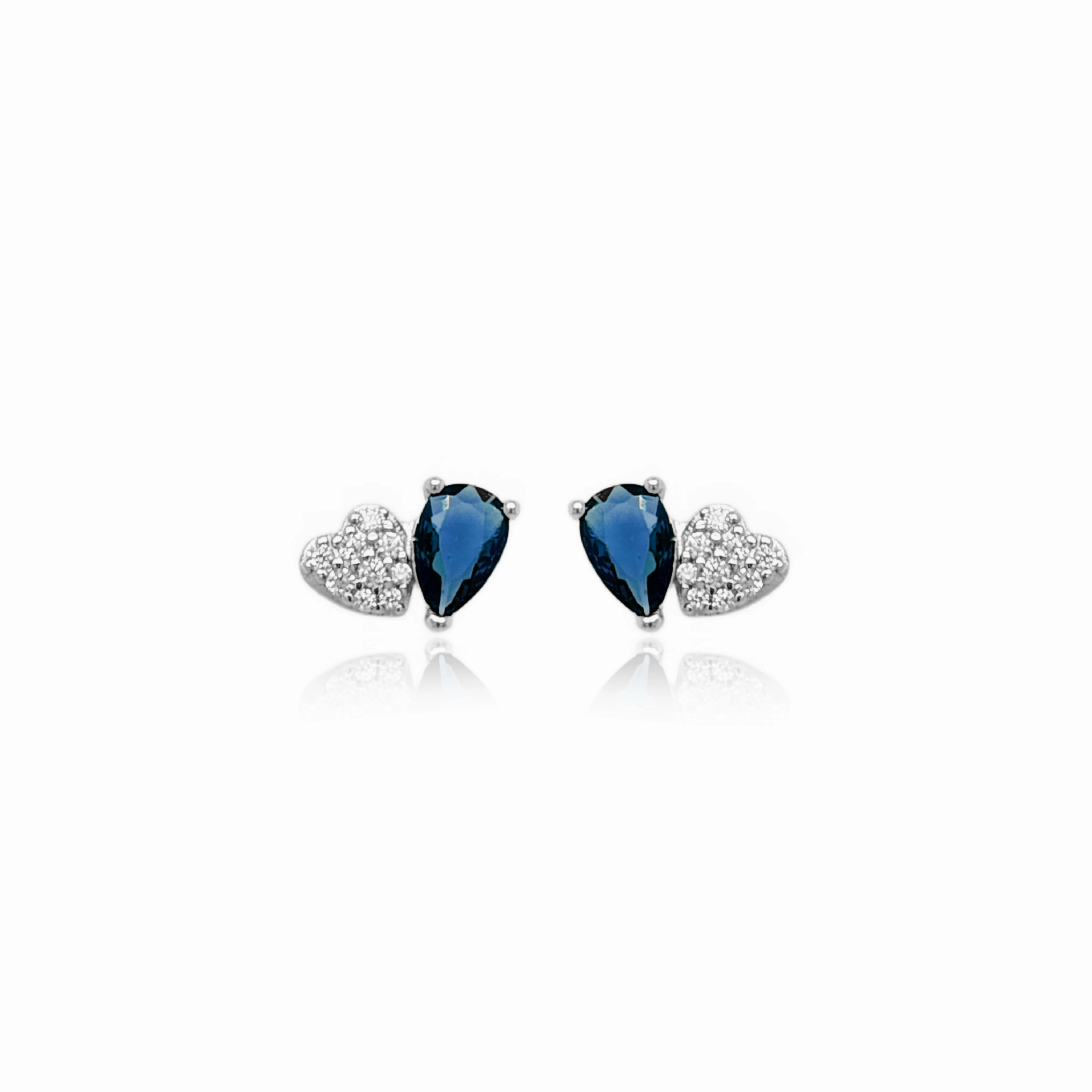 Bold Touch Sterling Silver Micropave Heart With Colored Pear CZ Stud Earring
