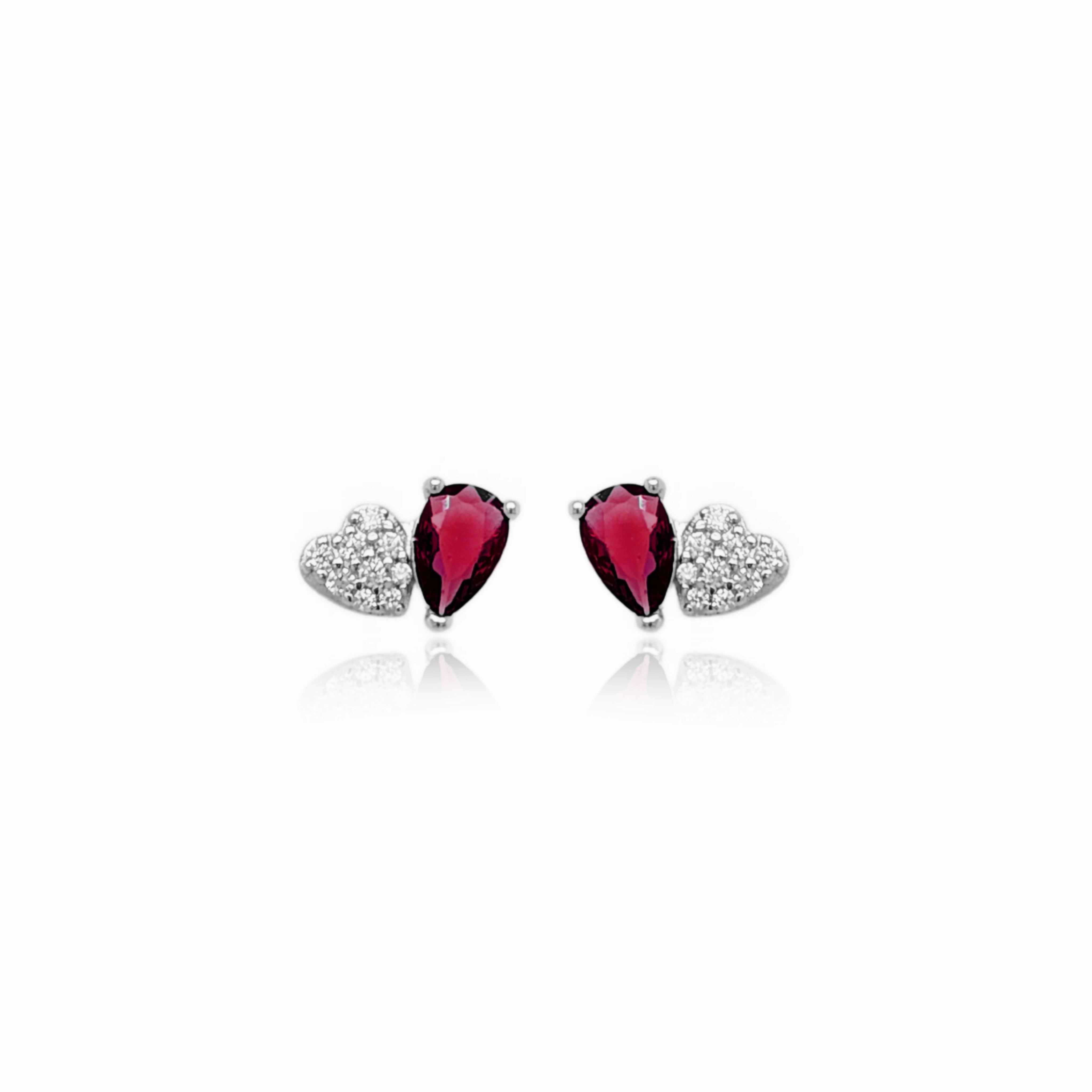 Vibrant Spark Custom Craft Sterling Silver Micropave Heart With Colored Pear CZ Stud Earring