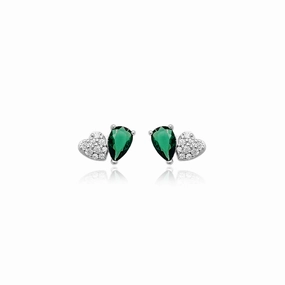 Sterling Silver Micropave Heart With Colored Pear CZ Stud Earring Glow Mood Gift Option